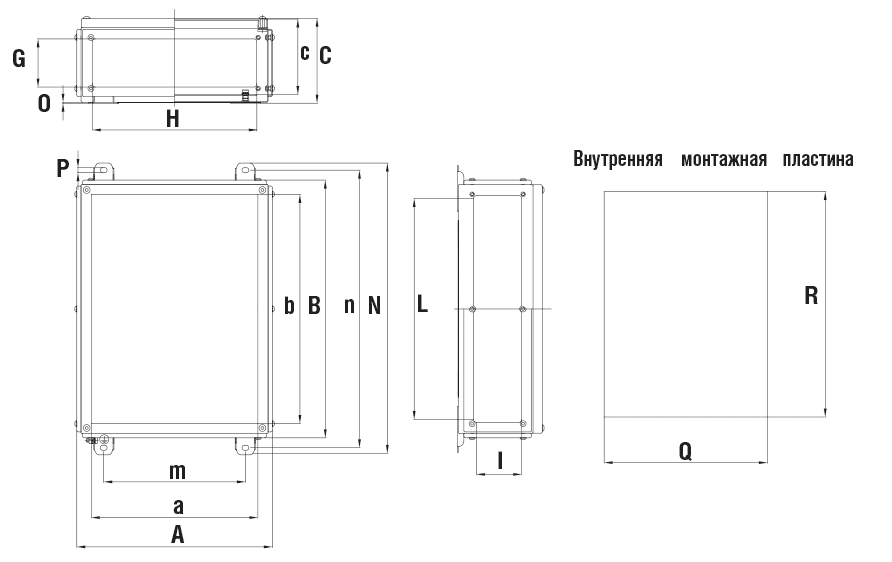 Габаритные размеры и вес глубоких коробок серии КНВ-Н с фланцами